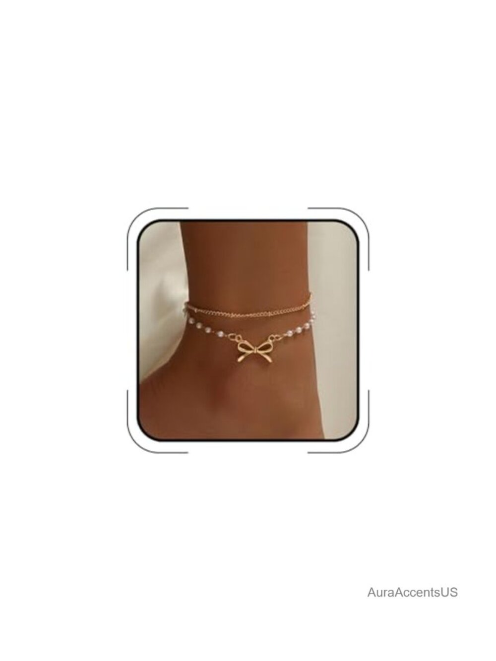Gold Bow Anklet Faux Pearl Layered Adjustable Chain Beach Jewelry